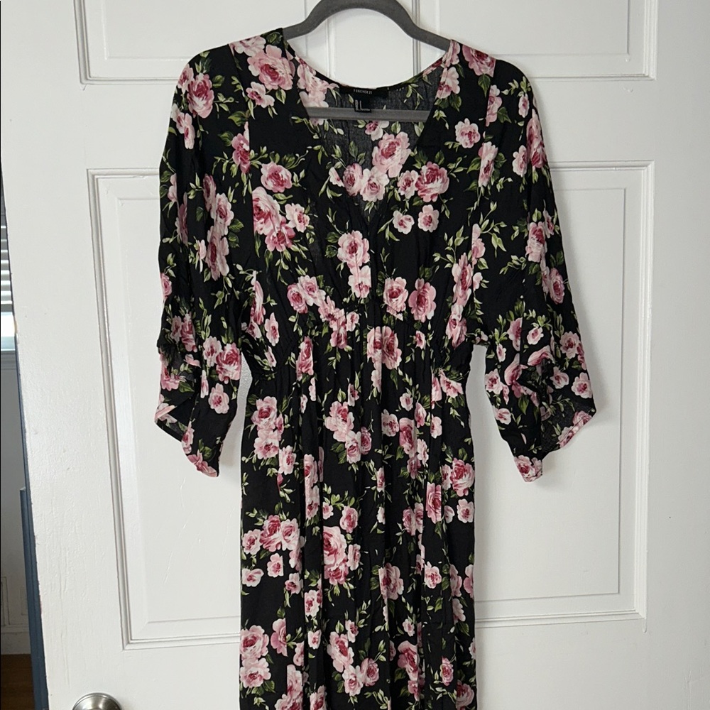 Forever 21 Black Floral Long Sleeve Dress